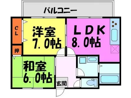 横田ハイツ(2LDK/2階)の間取り写真