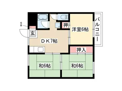 八事中央ビル(3DK/5階)の間取り写真