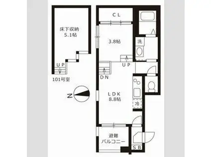 ハーモニーテラス愛知町II(1SLDK/1階)の間取り写真