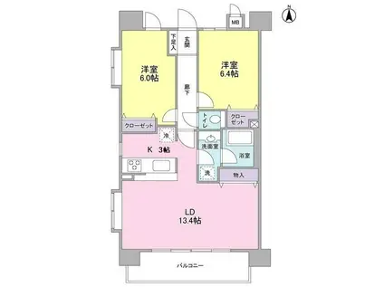 クレフォート大森(2LDK/10階)の間取り写真