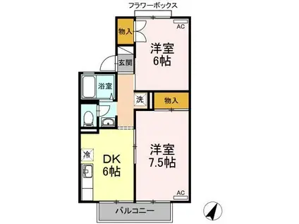 エントピア矢原 B棟(2DK/2階)の間取り写真