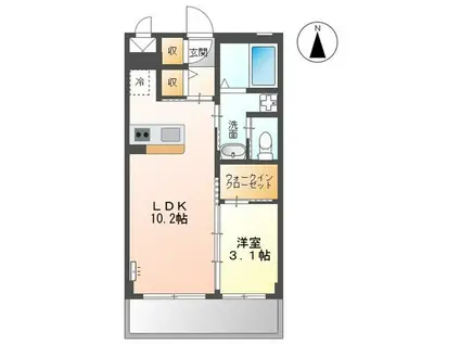 ソレイユ木太(1LDK/2階)の間取り写真