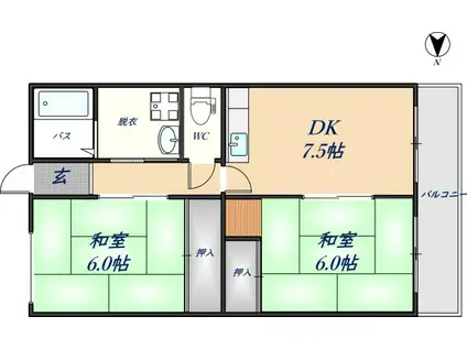 サンライフ(2DK/5階)の間取り写真