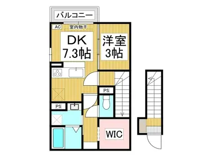 シャルール西(1DK/2階)の間取り写真