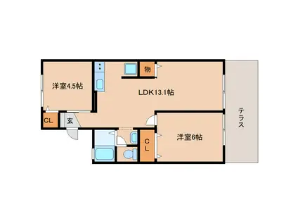 ソルフェージュCITYII(2LDK/1階)の間取り写真