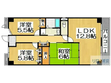 ヴィオレット宝塚(3LDK/6階)の間取り写真