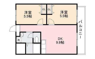 ドミールサニー丹生(2DK/2階)の間取り写真