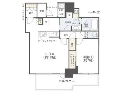 シエリアタワー大阪堀江(1LDK/27階)の間取り写真