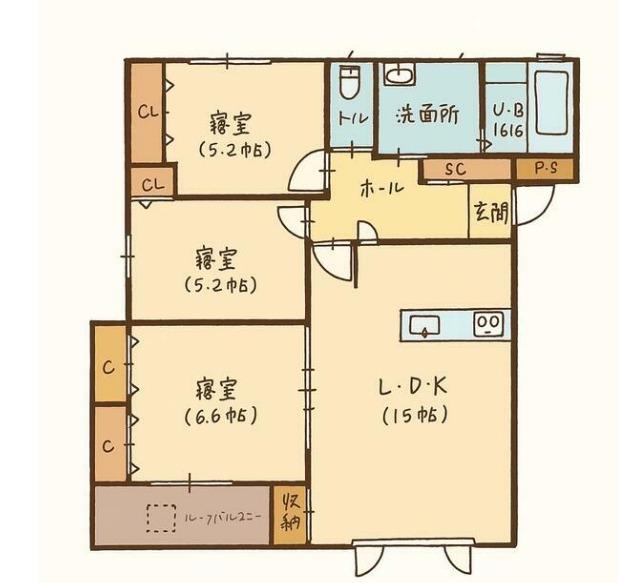 JB錦町BROCADE(3LDK/2階)の間取り写真