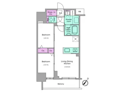 アーバネックス日本橋茅場町(2LDK/2階)の間取り写真