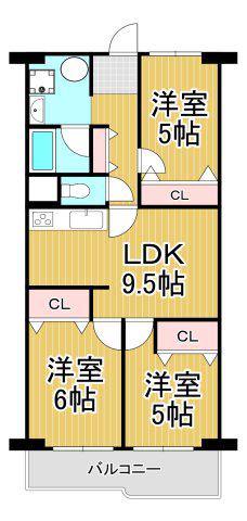 武庫川ニュースカイハイツ(3LDK/6階)の間取り写真