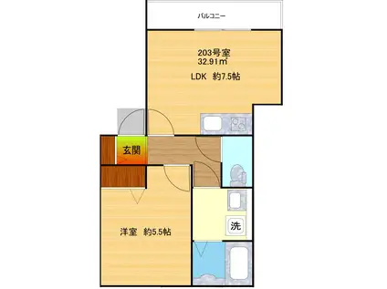 ポルトボヌール(1LDK/2階)の間取り写真