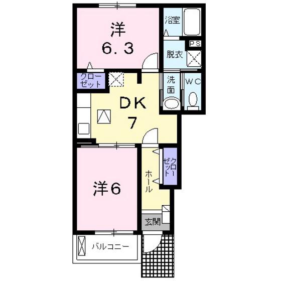ペアセロベE(2DK/1階)の間取り写真