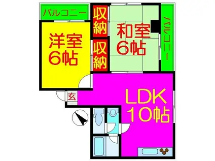 川村第二コーポ(2LDK/3階)の間取り写真