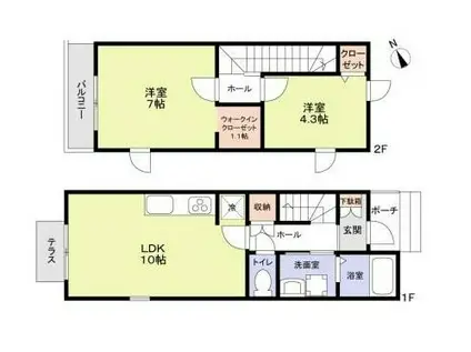 エムキース国領(2LDK/1階)の間取り写真