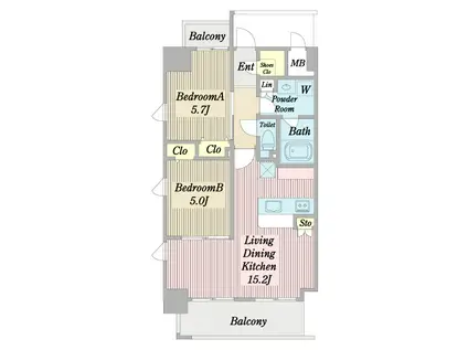 ARTHUR HARA(2LDK/8階)の間取り写真