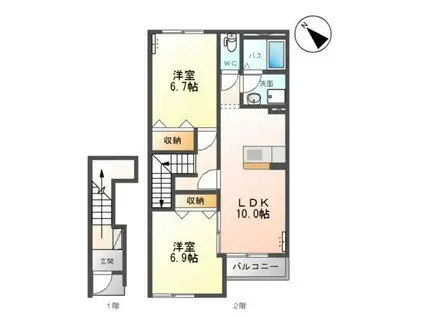 メルヴェイユ(2LDK/2階)の間取り写真