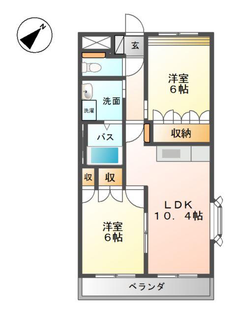 JR山陽本線 西阿知駅 徒歩14分 2階建 築21年(2LDK/2階)の間取り写真