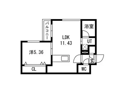 GA-福住1-1MS B棟(1LDK/2階)の間取り写真