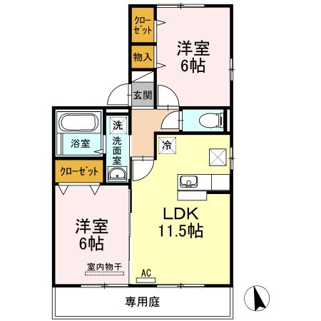 パルティール中島(2LDK/1階)の間取り写真