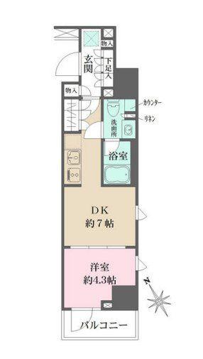 ルフォンプログレ四谷(1DK/4階)の間取り写真
