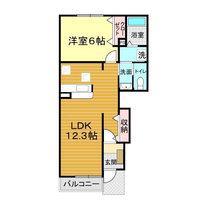 サンハウスヨシキB(1LDK/1階)の間取り写真