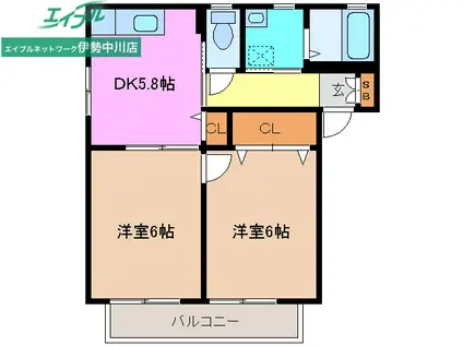 リヴェール(2DK/1階)の間取り写真