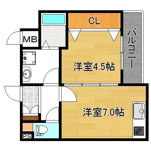 セゾンクレアスタイル平野本町(1DK/2階)の間取り写真