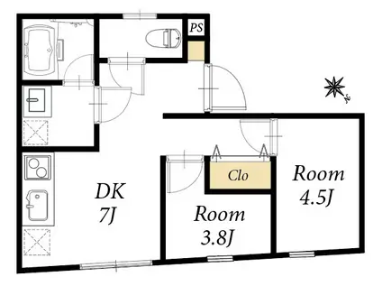 ADTERRACE IKEBUKURO(2DK/B1階)の間取り写真
