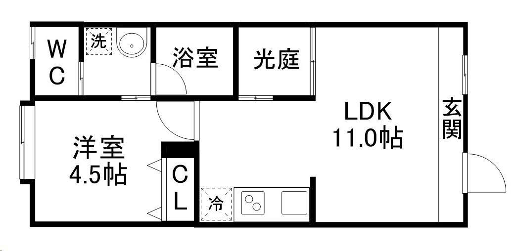 LAND新田東(1LDK/1階)の間取り写真