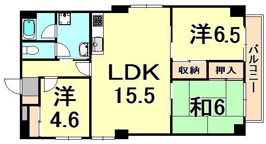 仁川グリーンハイツ(3LDK/6階)の間取り写真