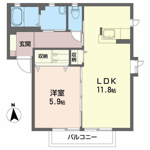 ディアス・ロジュマンB(1LDK/1階)の間取り写真