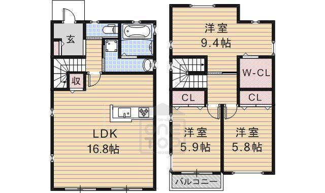 メゾンソレイユA棟(3LDK/1階)の間取り写真