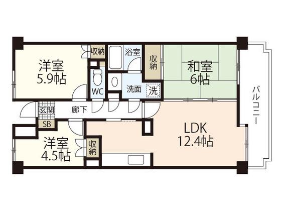 戸坂くるめ木パークマンション(3LDK/3階)の間取り写真