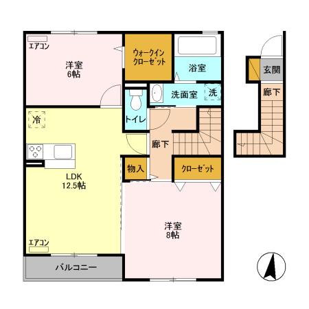 フォーゲルテラス オランジュ VI(2LDK/2階)の間取り写真