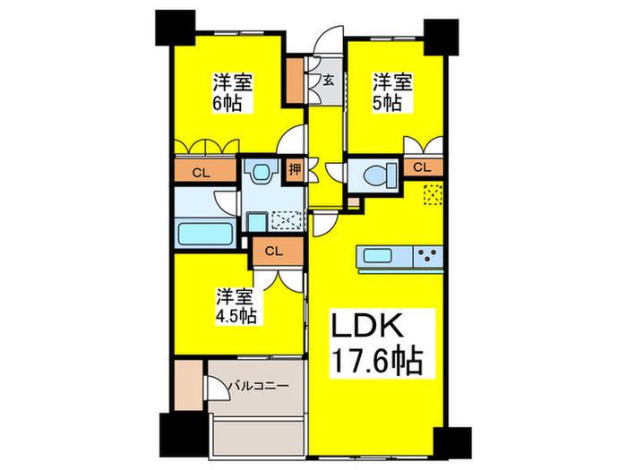リバーガーデン四天王寺(3LDK/16階)の間取り写真
