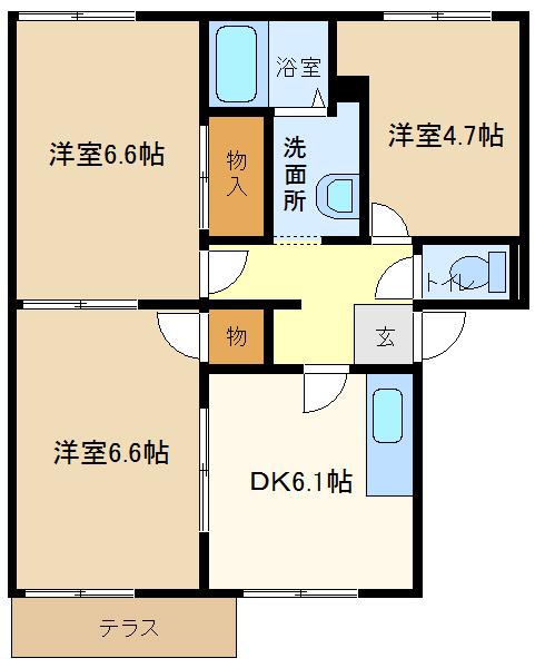 ライフタウニーA街区 6号棟(3DK/1階)の間取り写真