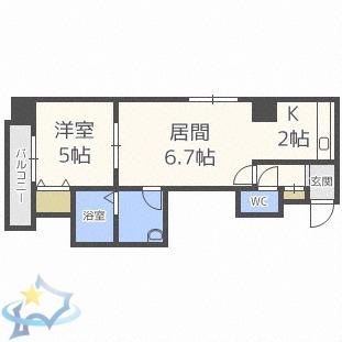 AZZURRI GARDEN 山鼻(1LDK/7階)の間取り写真
