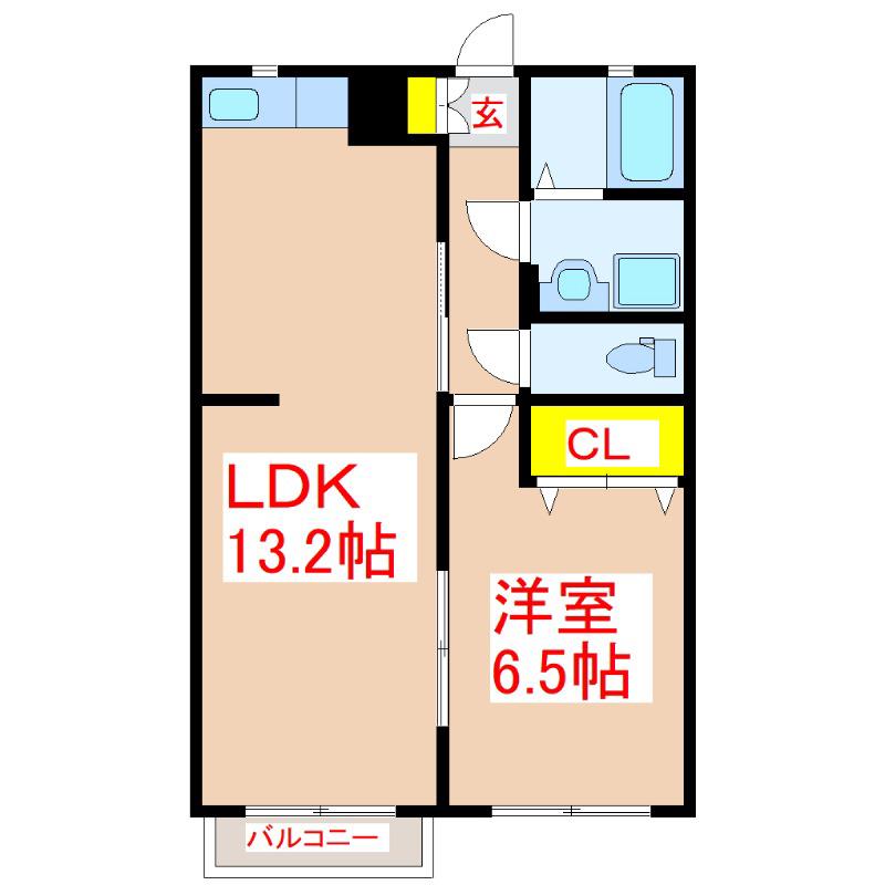 ハッピーバード(1LDK/2階)の間取り写真