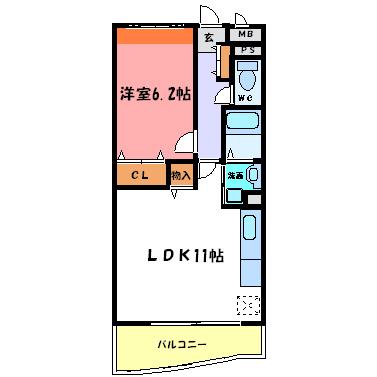 ボヌール有瀬(1LDK/3階)の間取り写真