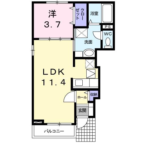 デュエット(1LDK/1階)の間取り写真