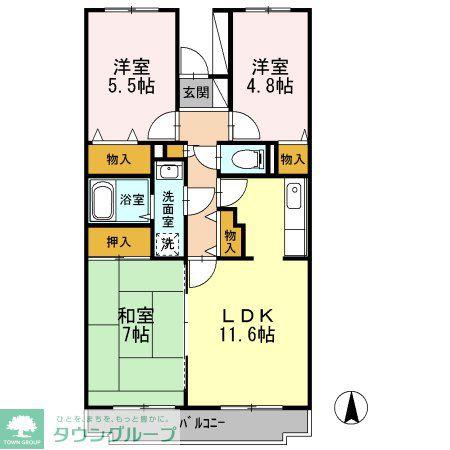 BELLEVUE参番館(3LDK/1階)の間取り写真