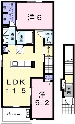 ルナソルE(2LDK/2階)の間取り写真