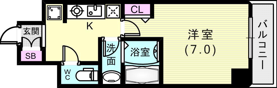 CITYSPIRE神戸元町(1K/3階)の間取り写真