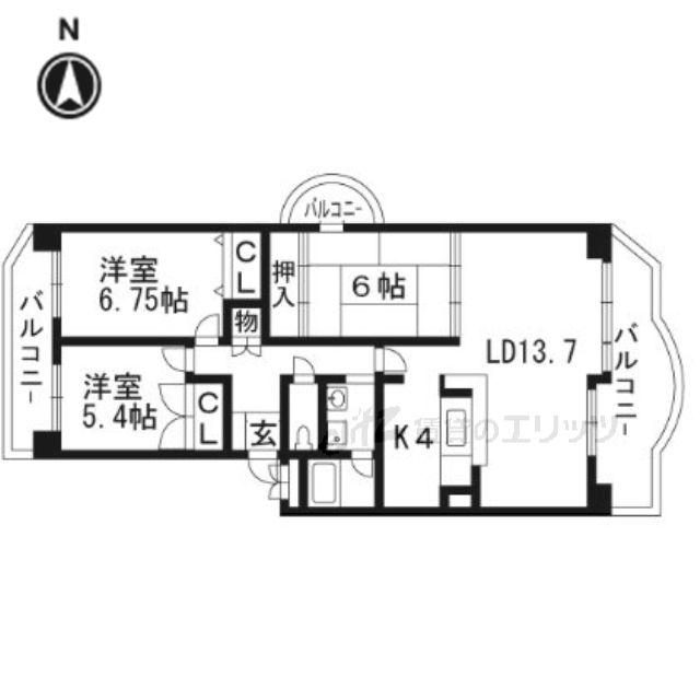 マウントビュー西田中(3LDK/3階)の間取り写真