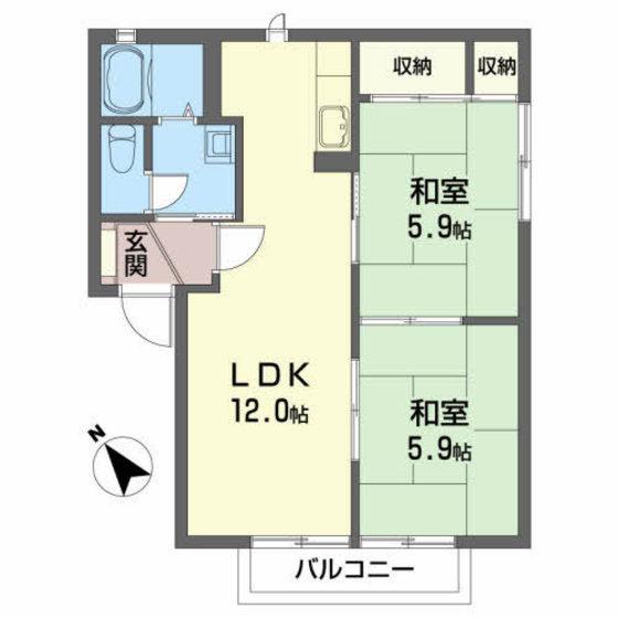 メゾングレンツェB(2LDK/1階)の間取り写真