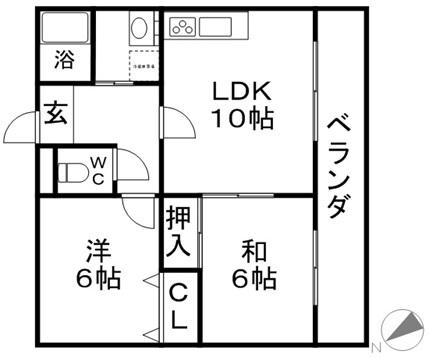 グリーンウェル(2LDK/2階)の間取り写真