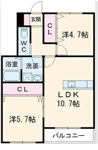 コンフォルトY折尾(2LDK/2階)の間取り写真