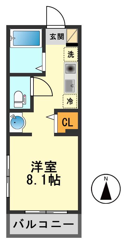 リバーサイドハイツ江戸川(ワンルーム/1階)の間取り写真