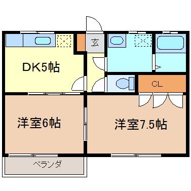 シーサイド幸(2DK/2階)の間取り写真